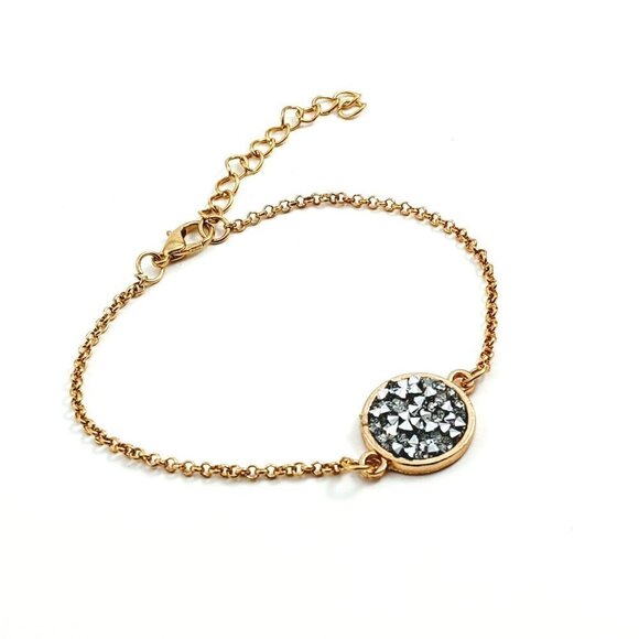 Gold Tone Bracelet & Druzy Charm - Picture 1 of 9
